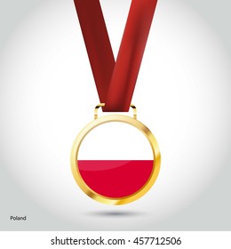 Poland Flag in gold Medal. Vector Illustration. RIO Olympic Game gold Medal. Vector Illustration