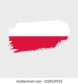 Bandera de Polonia con textura gruesa. Ilustración vectorial de la bandera pintada con pincel con efecto de grunge y trazo de acuarela. Feliz Día de la Independencia.