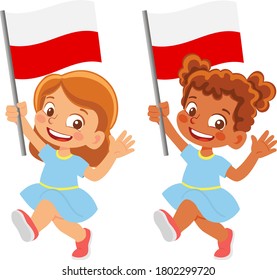 Poland flag in hand. Children holding flag. National flag of Poland vector