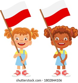 Poland flag in hand. Children holding flag. National flag of Poland vector