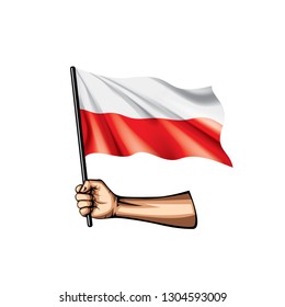 Poland flag and hand on white background. Vector illustration