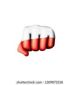 Poland flag and hand on white background. Vector illustration