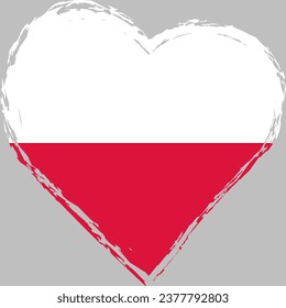 Poland Flag in heart shape grunge brushstroke. Polish flag Heart. Vector brush stroke flag, symbol. 