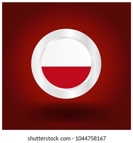 poland flag. poland flag icon button with steel circle