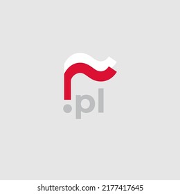 Poland flag icon. Original simple design of the polish flag on white background, place for text. Design element, template national poster with pl domain. State patriotic banner of poland. Vector