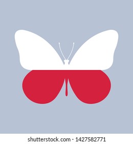 Poland flag icon in the shape of a Butterfly. Polish national symbol. Vector illustration.