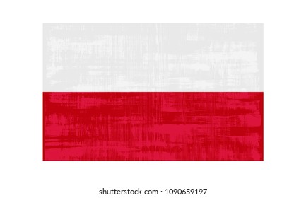 Poland flag isolated on white background. Vector illustration in grunge style.