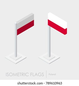 Poland flag isometric style, 3D style, different views.