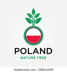 Bandera de Polonia icono del logo de la hoja, símbolo del logo de la nación natural, plantilla vectorial, logo de la nación arbolada