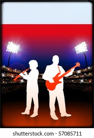 Poland Flag with Live Music Band on Stadium Background Original Illustration