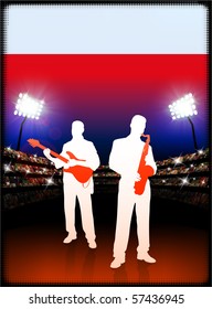Poland Flag with Live Music Band on Stadium Background Original Illustration