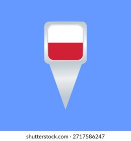 Poland Flag Location Pin Icon. Glossy Map Pointer Vector Illustration. Ideal for travel apps, navigation maps, geographic markers, tourism projects
