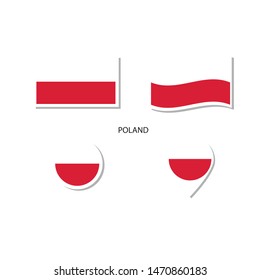 Poland flag logo icon set, rectangle flat icons, circular shape, marker with flags.