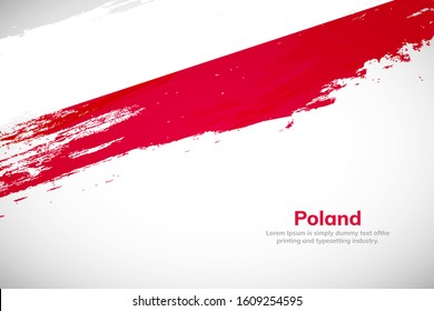 Poland flag made in brush stroke background. National day of Poland. Creative Poland national country flag icon. Abstract painted grunge style brush flag background.