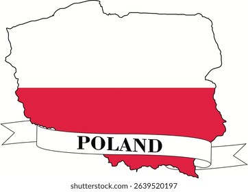 poland flag map, name in letters, white background and identity