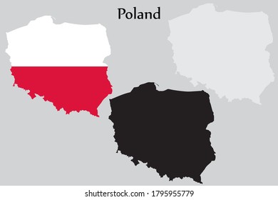Poland flag and map shape black and gray color. EPS.file.