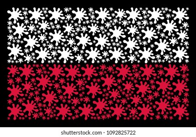 Poland Flag mosaic designed with blot elements. Flat vector blot icons are united into conceptual Polish flag illustration on a black background. Designed for political and patriotic propaganda.