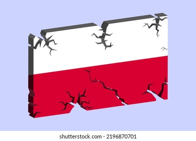 Poland flag on 3D cracked wall vector, fracture pattern, Poland earthquake, country flag with cracked texture, Switzerland national issues concept, logo idea