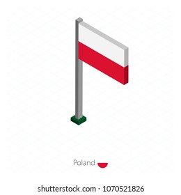 Poland Flag on Flagpole in Isometric dimension. Isometric blue background. Vector illustration.