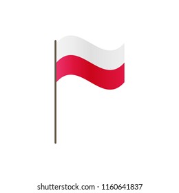 Poland flag on the flagpole. Official colors and proportion correctly. Waving of Poland flag on flagpole, vector illustration isolate