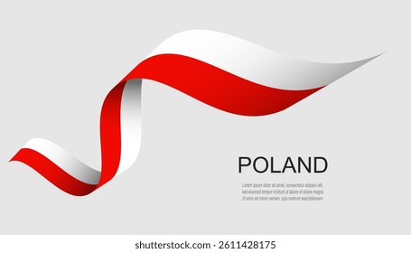 Poland flag on Waving ribbon, Poland Independence Day Vector Illustration.