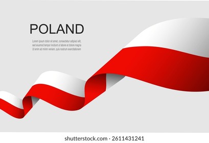Poland flag on Waving ribbon, Poland Independence Day Vector Illustration.