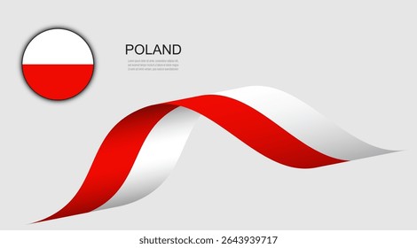 Bandeira da Polônia na faixa de ondulação e botão de círculo, ilustração de design de vetor de bandeiras polonesas.