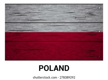 Poland flag on wood texture background - vector illustration