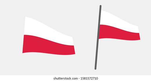 poland flag with pole, vector file eps 10