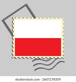 Poland flag postage stamp. Isolated vector illustration on grey post stamp background