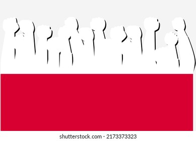 Poland flag with raised protest hands vector, country flag logo, Poland protesting concept, flat design, against idea