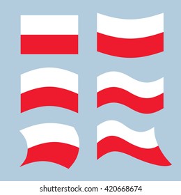Poland flag. Set of flags of Polish Republic in various forms. Developing banner of state in Eastern (Central) Europe
