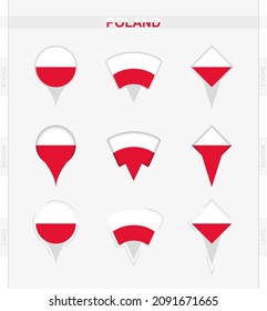 Poland flag, set of location pin icons of Poland flag. Vector illustration of national symbols.