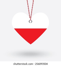 Poland flag in the shape of a heart with hang tags