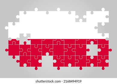 Poland flag shape of jigsaw puzzle vector, puzzle map, Poland flag for children and classroom, country logo asset, solve problem concept, flat design