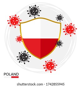 Poland flag shield as a symbol against the corona virus