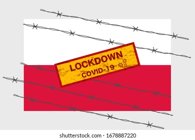 Bandera polaca con seguridad de advertencia de bloqueo de carteles debido a la crisis del coronavirus covid-19 diseño de la enfermedad con el vector de aislamiento con cable de la barba