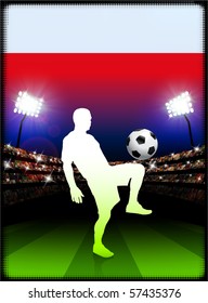 Poland Flag with Soccer Player on Stadium Background Original Illustration