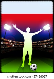 Poland Flag with Soccer Player on Stadium Background Original Illustration