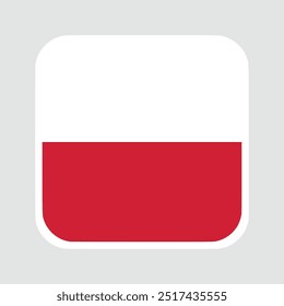 poland flag square flat vector with rounded corners and white border, vector illustration