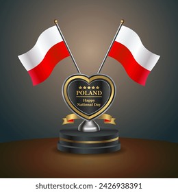 Bandera de Polonia en un puesto sobre la mesa. Ilustración vectorial