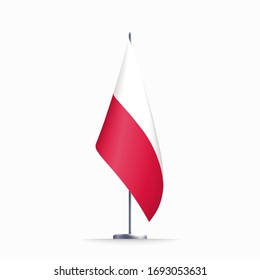 Poland flag state symbol isolated on background national banner. Greeting card National Independence Day of the Republic of Poland. Illustration banner with realistic state flag.