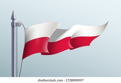 Poland flag state symbol isolated on background national banner. Greeting card National Independence Day of the Republic of Poland. Illustration banner with realistic state flag.