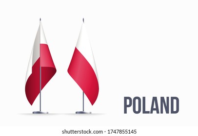 Poland flag state symbol isolated on background national banner. Greeting card National Independence Day of the Republic of Poland. Illustration banner with realistic state flag.