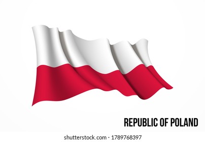 Poland flag state symbol isolated on background national banner. Greeting card National Independence Day of the Republic of Poland. Illustration banner with realistic state flag.