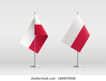 Poland flag state symbol isolated on background national banner. Greeting card National Independence Day of the Republic of Poland. Illustration banner with realistic state flag.