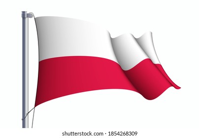 Poland flag state symbol isolated on background national banner. Greeting card National Independence Day of the Republic of Poland. Illustration banner with realistic state flag.