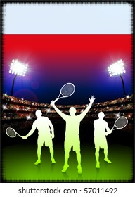 Poland Flag with Tennis Player on Stadium Background Original Illustration