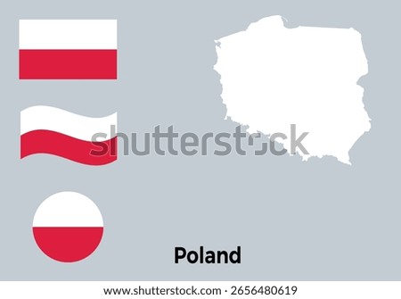 Poland Flag Variations and Country Map Vector Set – National Symbols of Poland