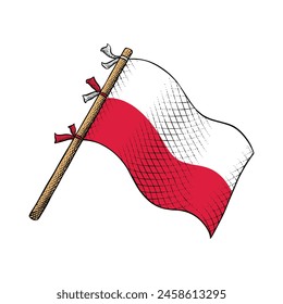 Poland Flag Vector Illustration in Engraving Technique Drawing